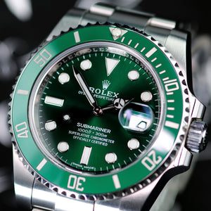 2016 Rolex 116610LV Hulk Submariner - Sold by Wristers of London in Essex - Green Dial and Bezel, Stainless Steel Case and Bracelet, Automatic Movement, Very Good Condition